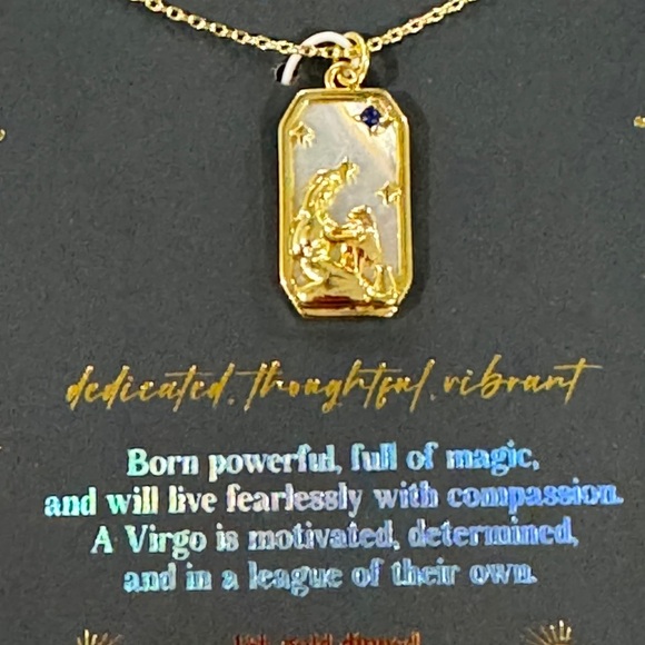 Virgo Zodiac Necklace – 14k Gold Dipped, Mother of Pearl - Picture 2 of 5